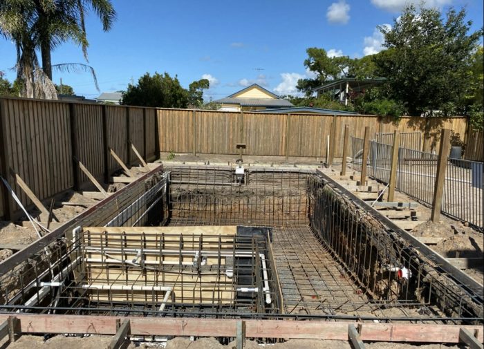 Architecturally designed pool just after completion of all the form work